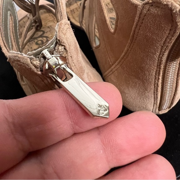 Sam Edelman Dean Beige Suede Demi Wedge Caged Sandal SZ 8 Cork Strappy - Picture 6 of 13